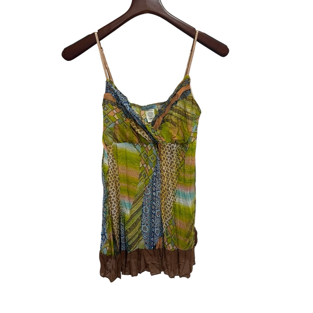 Funkadelic Multicolor Patchwork Spaghetti Strap Top Medium Boho